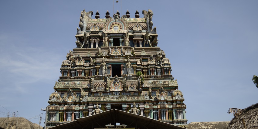 Suryanar Kovil entrance with gopuram, one of the places to visit near the Agniswarar temple