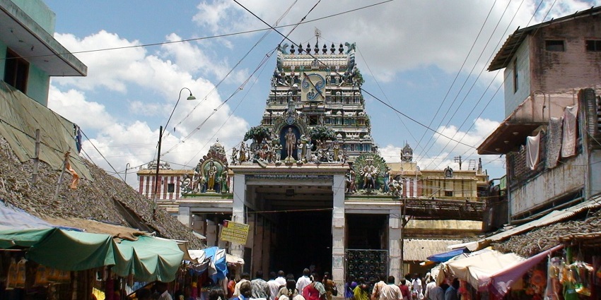 Swamimalai Temple with intricate carvings and colourful sculptures, located in Swamimalai.