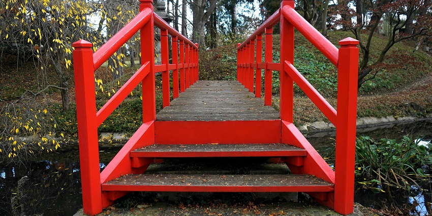 A picture of a small bridge for crossing a canal at a famous park, which is one of the best places to visit in Panipat