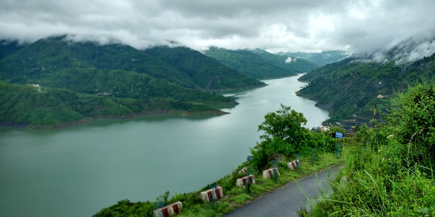 A panoramic view of the Tehri Lake near the Tehri Dam, the highest dam in India.