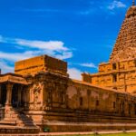 An image of the massive Brihadeeswarar Temple in Thanjavur, Tamil Nadu.