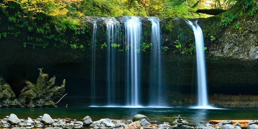 A view of the cascading Thekkanthottam Falls, a quaint spot near Thirumoorthy Waterfalls.
