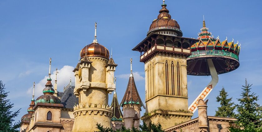 A picture of a theme park in Kolkata showing its fairytale-like architecture