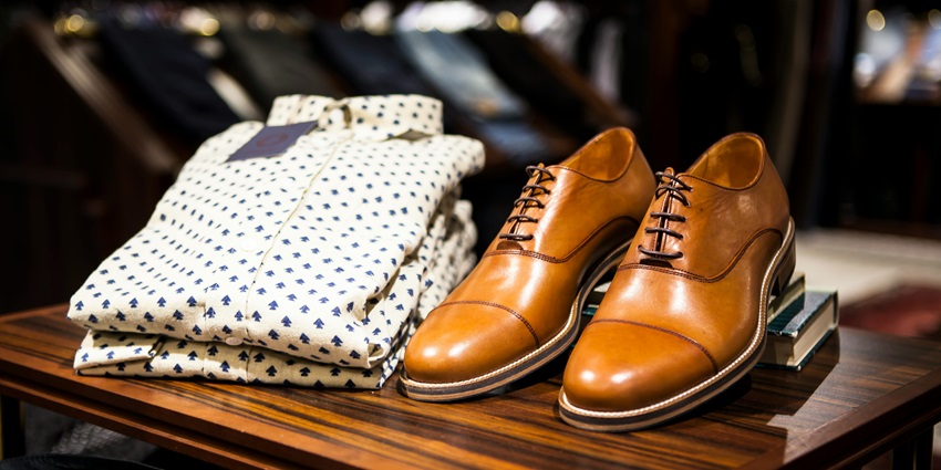 Image of Pair of Brown Leather Casual Shoes on Table - shopping in Trichy