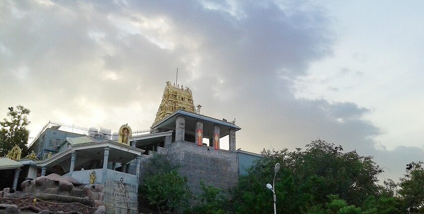 A picture of Thindal Murugan temple featuring traditional architecture.