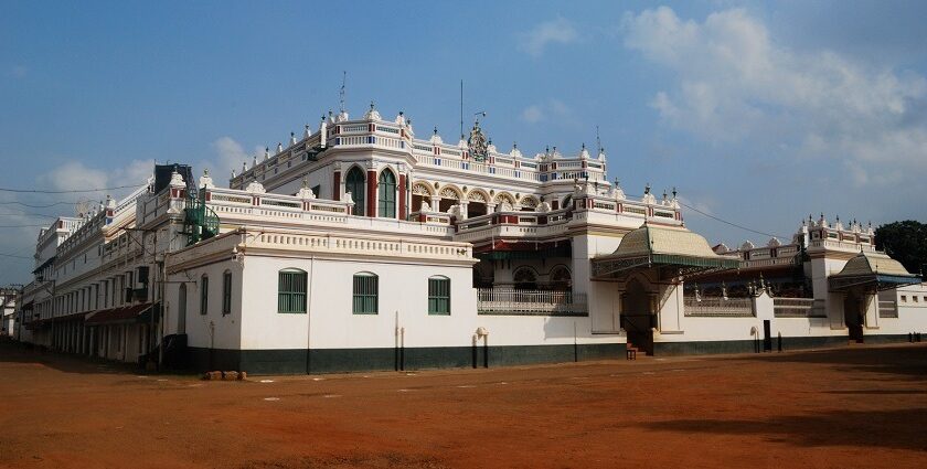 A picture of a palace in Karaikudi, showcasing some of the best things to do in Karaikudi.