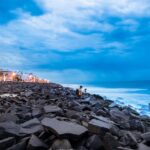 Stunning view of a beach in Pondicherry, one of the places to visit in Pondicherry at night.