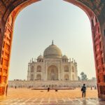 An image of the Taj Mahal in Agra is huge with rounded and scenic pointed roofs.