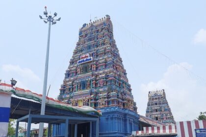 Front of Marutheswara Temple, one of the famous Thiruvanmiyur temples in Tamil Nadu.