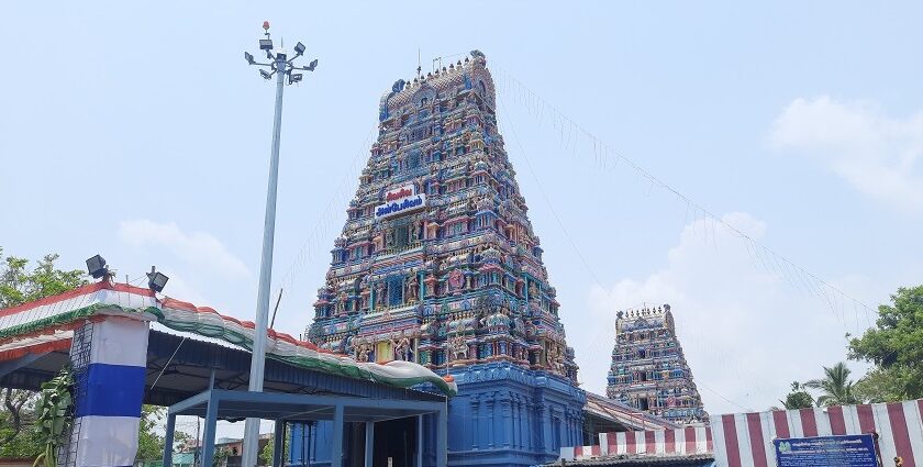 Front of Marutheswara Temple, one of the famous Thiruvanmiyur temples in Tamil Nadu.