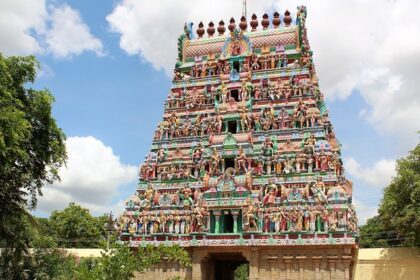 Outside view of Swetharanyeswarar Temple showing the entrance