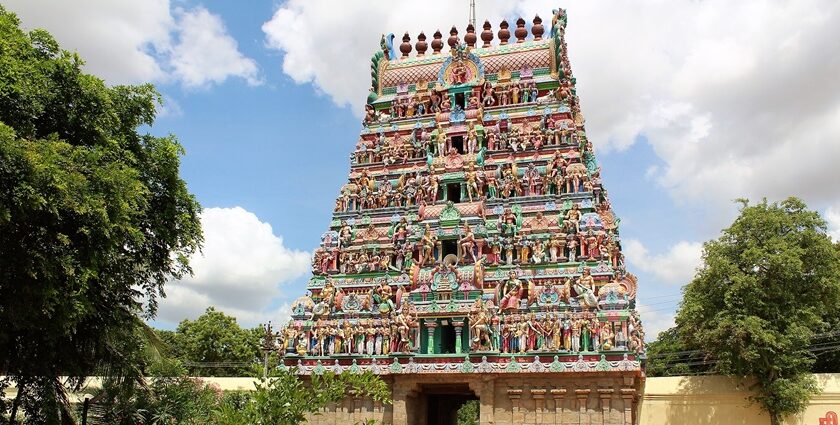 Outside view of Swetharanyeswarar Temple showing the entrance