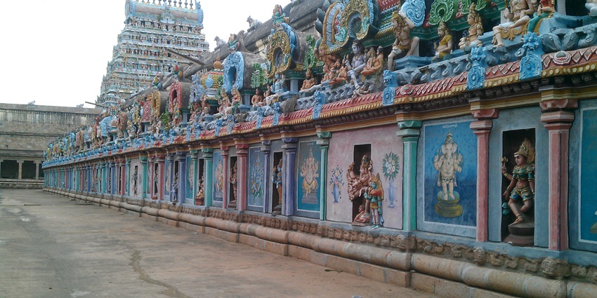 Mahalinga Swamy Temple with detailed architecture and colourful sculptures carved