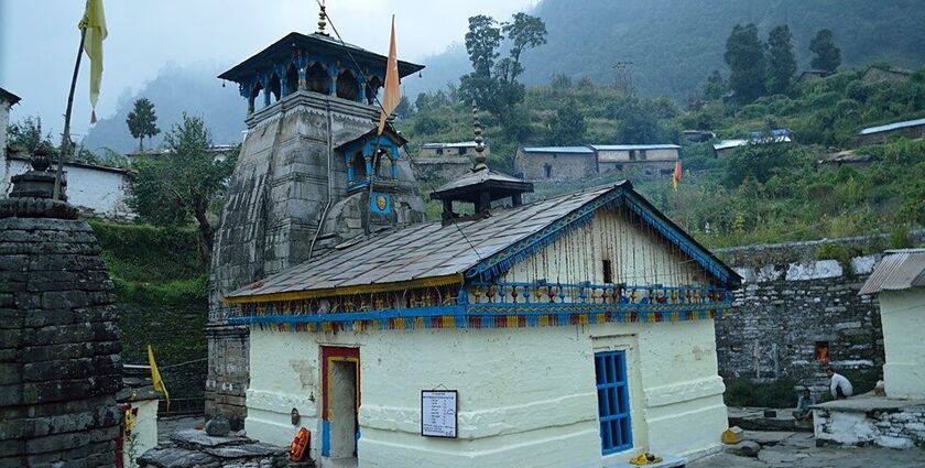 A Beautiful view of the exteriors of Triyuginarayan temple in the state of Uttrakhand