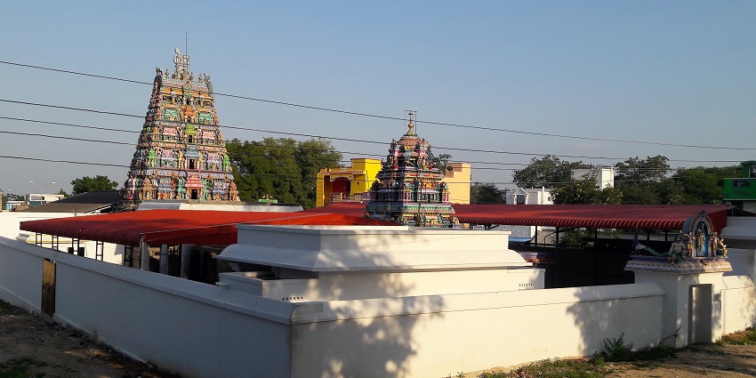 Vallimalai Murugan Temple complex with intricate architecture and vibrant statues, near Thiruthani temple.