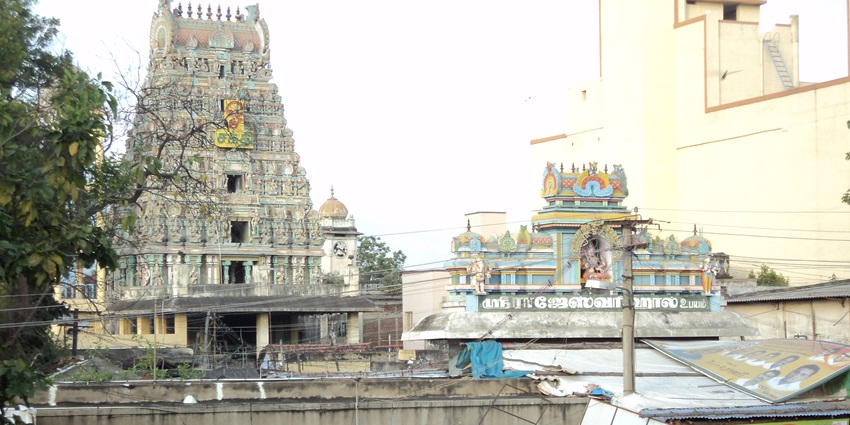 A view of Varahi Amman Temple in Chennai ,Tamil Nadu, from the nearby bus stand.