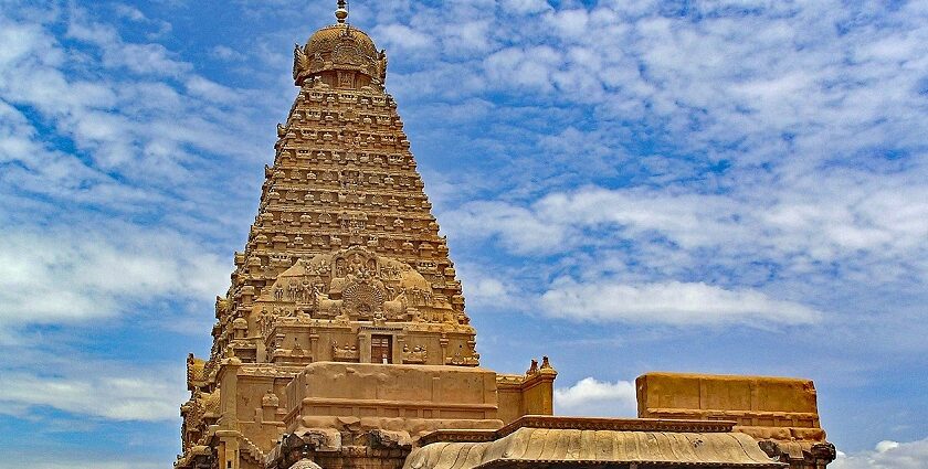 An image of a historical temple similar to the Varahi Amman temple in Tamil Nadu.