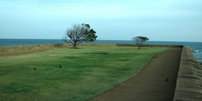 A sea-facing terrace with beautiful views at Vattakottai Fort near Kanyakumari in Tamil Nadu