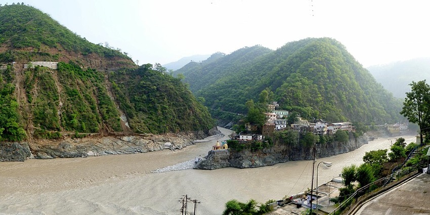 A Beautiful view of Sangam near Triyuginarayan Temple in the mountains of Uttarakhand