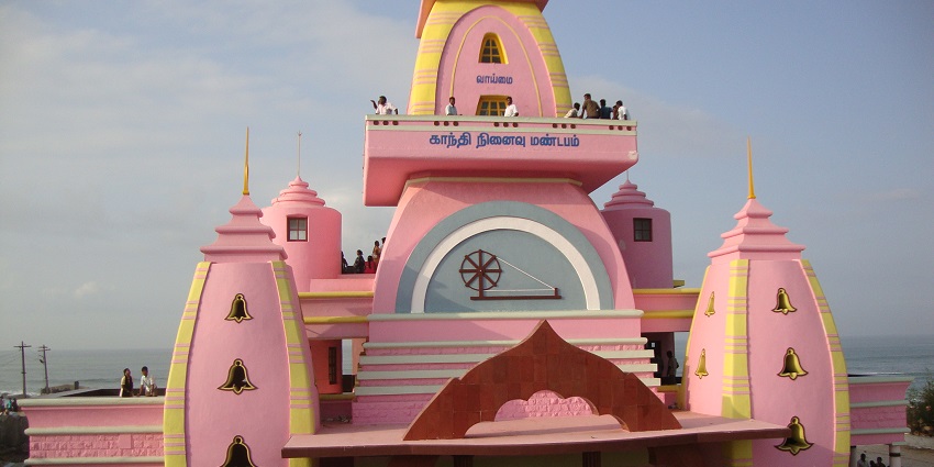 The Gandhi Memorial Mandapam, famous place in Kanyakumari, showcasing its distinctive architecture.