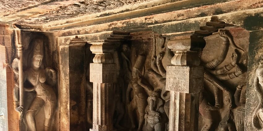The picture of the 6th-century Ravanaphadi cave temple, Ardhanarishavara and Nataraja.