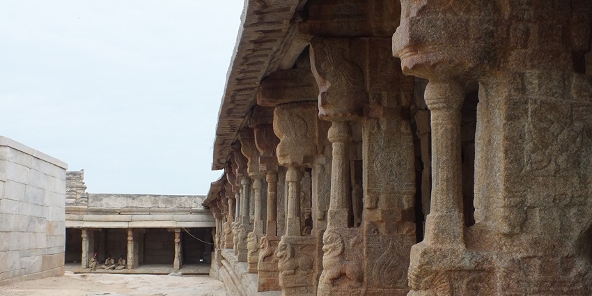 Intricate architecture of the Prakaram area of the temple.