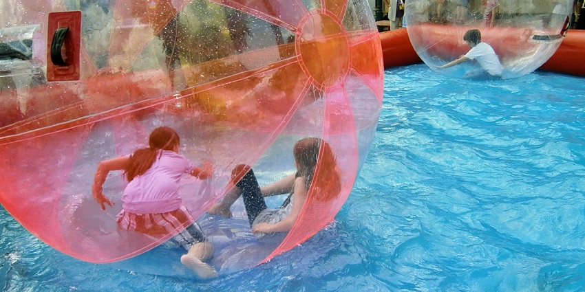 The adventure activities in Nainital include Water Zorbing, rolling inside a giant inflatable ball on water.