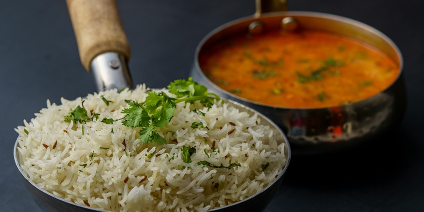 Image of delicious dal and rice served at a eatery nearby