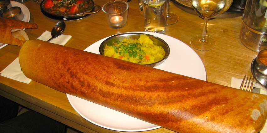 A plate of masala dosa, one of the very famous local dish served at a nearby restaurant