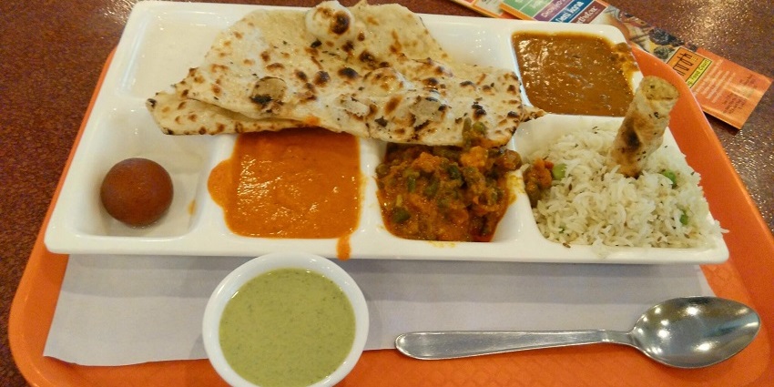 Delicious north Indian thali, served at a restaurant, beautifully presented from Meerut.
