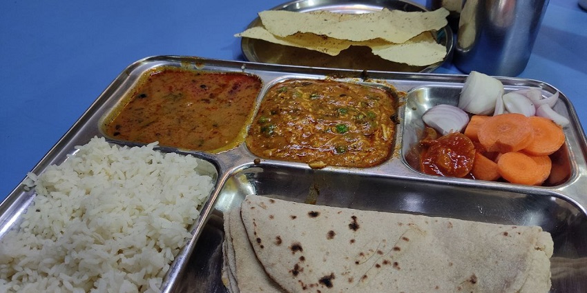 Indian-style thali at the Haveli Restaurant near Bithoor served for travellers