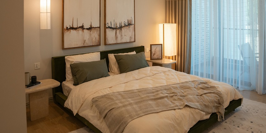 A view of a hotel room near Gupta Dham caves offering a comfortable stay