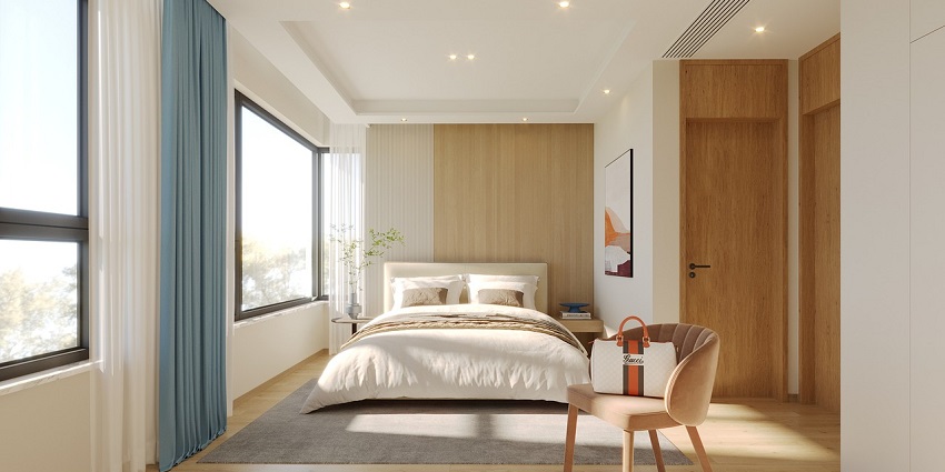 Stylishly decorated indoor bedroom featuring elegant furnishings