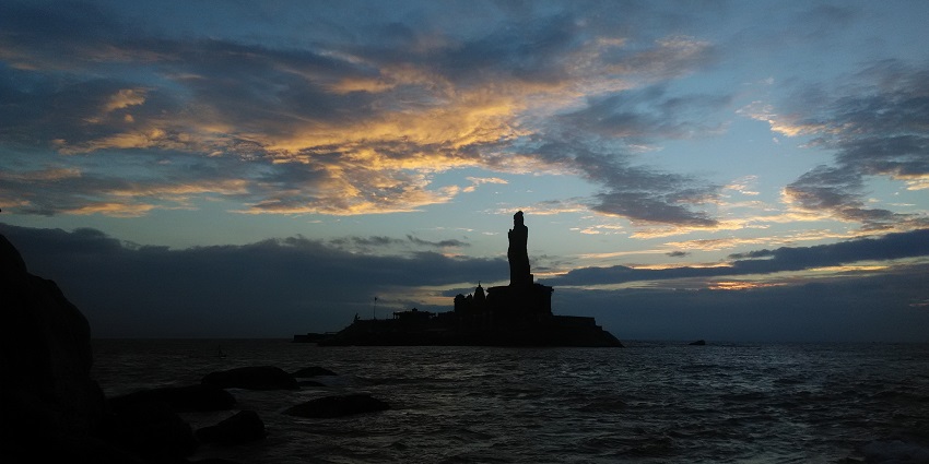 The Thiruvalluvar Statue, a popular destination in Kanyakumari, overlooking the ocean.