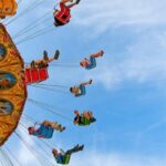 An image of a vibrant blue and orange Ferris wheel at Wonderland Theme Park in Chennai