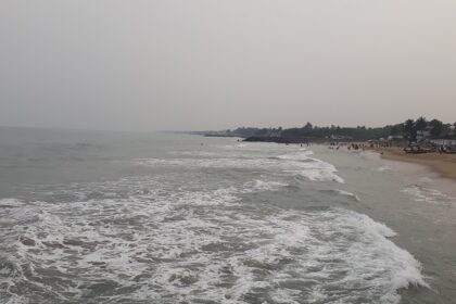 A panoramic view of the Chennai beach near one of the Buddha temples in Chennai.