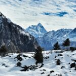 A beautiful view of the Auli hills covered with thick blanket, located in Uttarakhand.