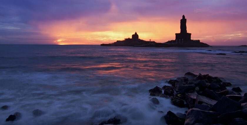 Experience a stunning sunrise over the ocean—one of many things to do in Kanyakumari.