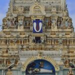 Early morning view of the top of the temple tower of the Thiruvallur temple, Tamil Nadu.