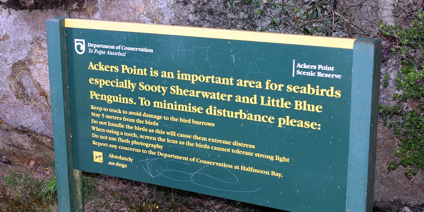 A board at Ackers Point, near Stewart Island which offers views of the Southern Ocean