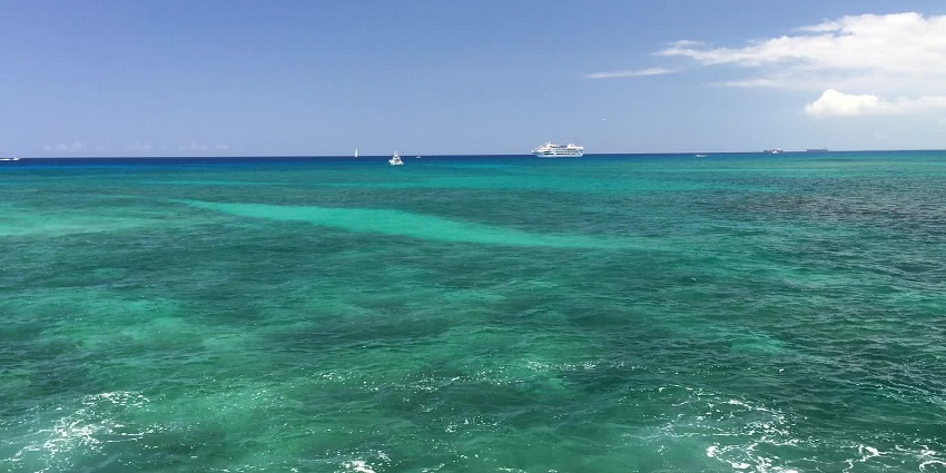 Visitors enjoy the waves at Ala Moana Beach Park, with calm waters and a scenic view.