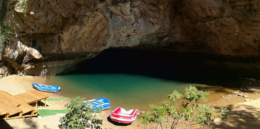 Turkey caves featuring a large underground lake and formations