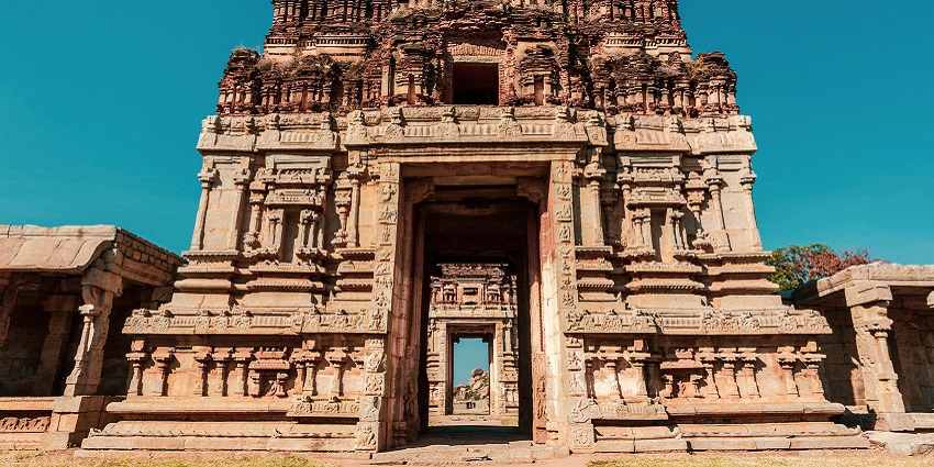 View of Amruteshwar Temple, showcasing its architectural beauty near Sandhan Valley trek.