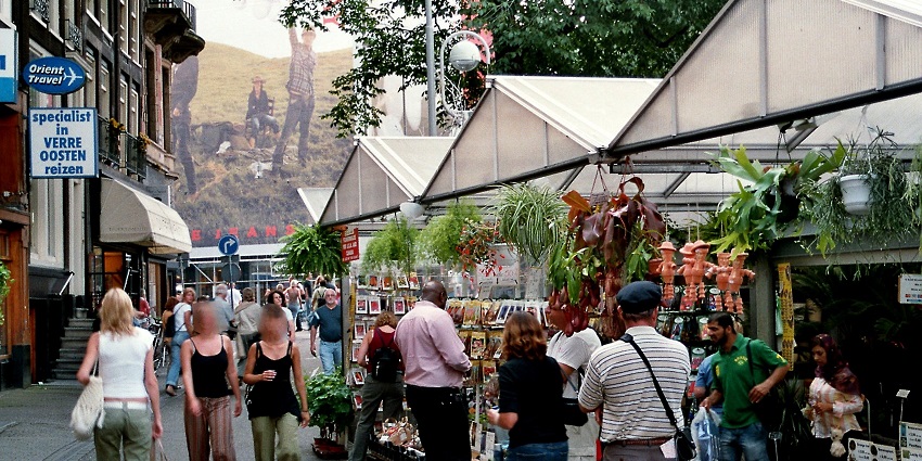 Vibrant floating market selling flowers, plants, and souvenirs.