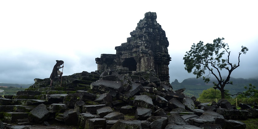 A view of the complex of the architecture of the scenic Anjaneri Fort and temple.