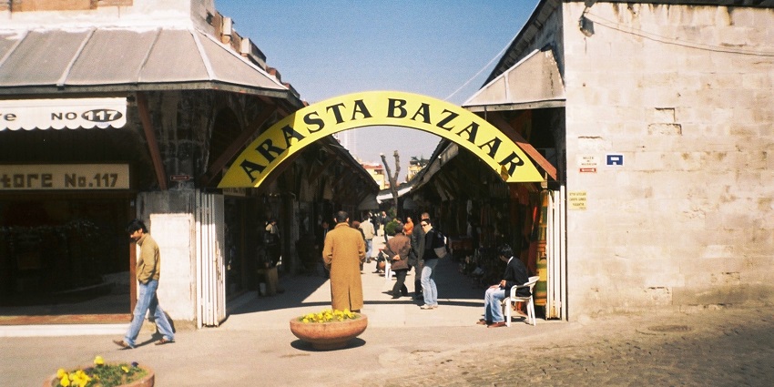 A small historical market in Istanbul known for local crafts and textiles.