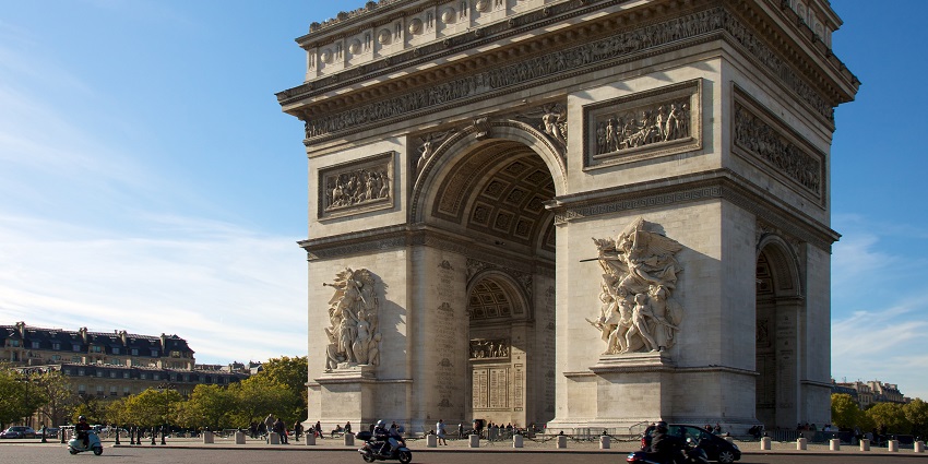 Arc de Triomphe monument commemorating French victories with a panoramic city view.