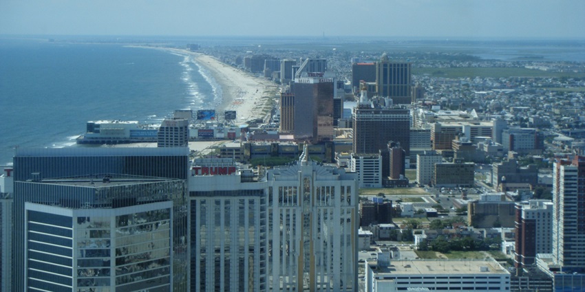 The skyline of Atlantic City, New Jersey looking southwest from the 47th floor of Revel Atlantic City