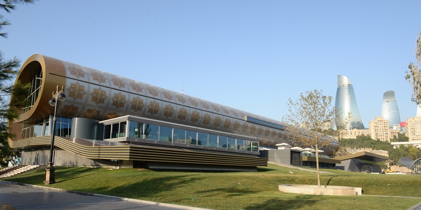 Scenic image of the beautiful Azerbaijan Carpet Museum near the Jinn Mosque