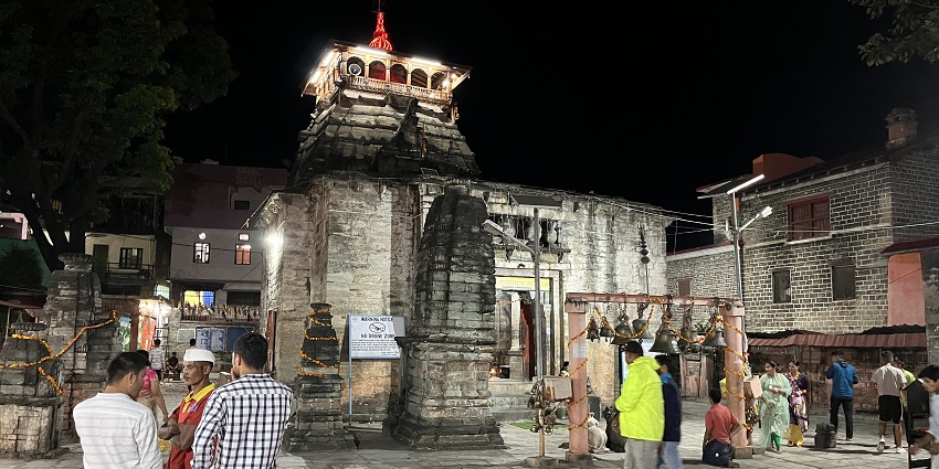 Bagnath Temple is adorned with colourful lights on occasion.